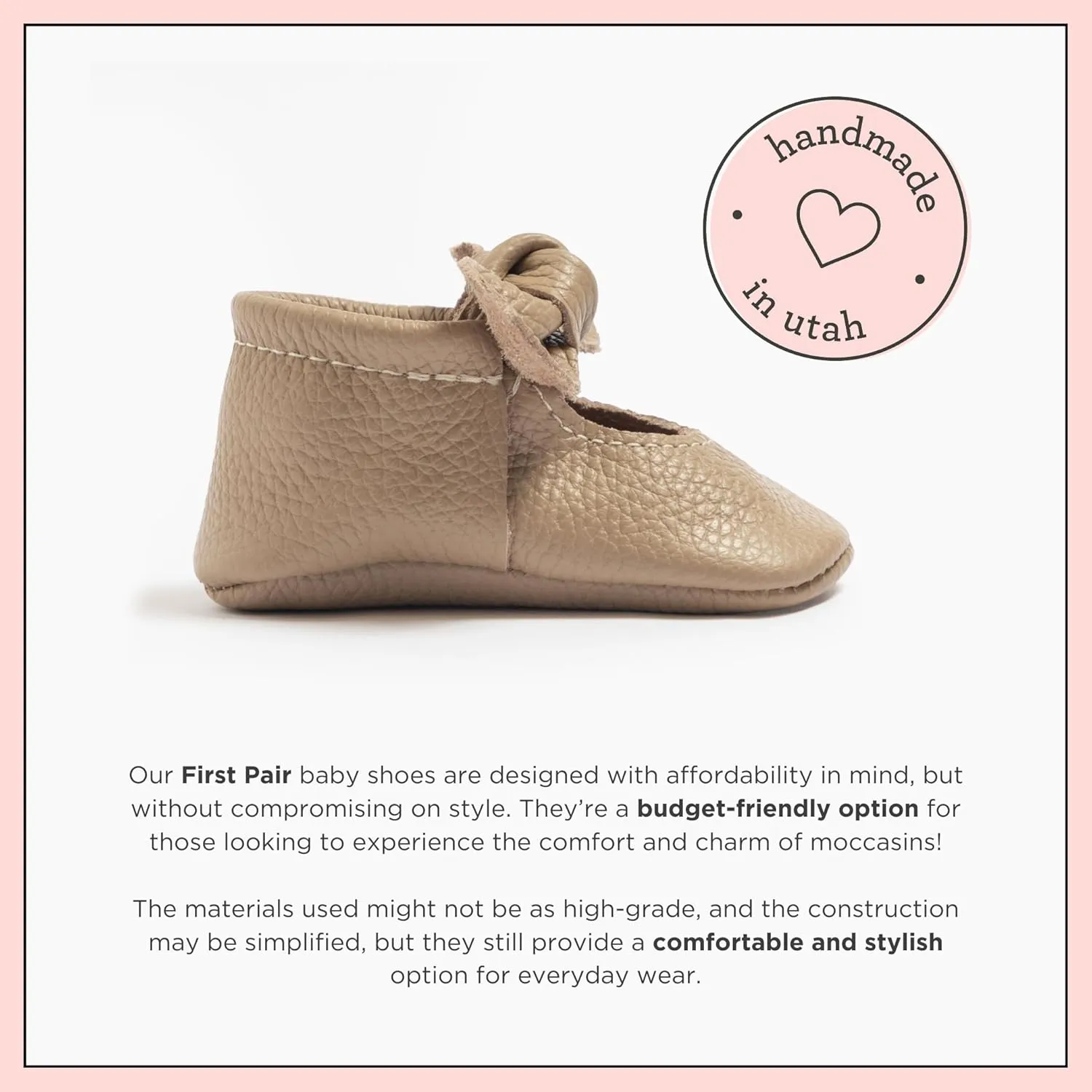 Freshly Picked First Pair Knotted Bow Baby Girl Leather Moccasins - Soft Sole Baby Shoes, Infant Shoes