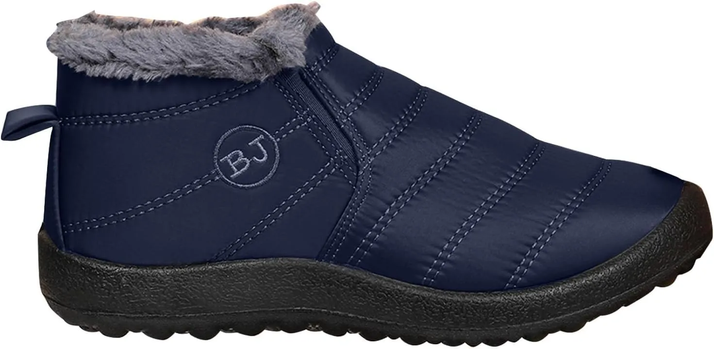Fur Lined Ankle Boots Women Winter Warm Fleece Shoes Comfort Flat Booties Slip on Snow Booties Walking Boot