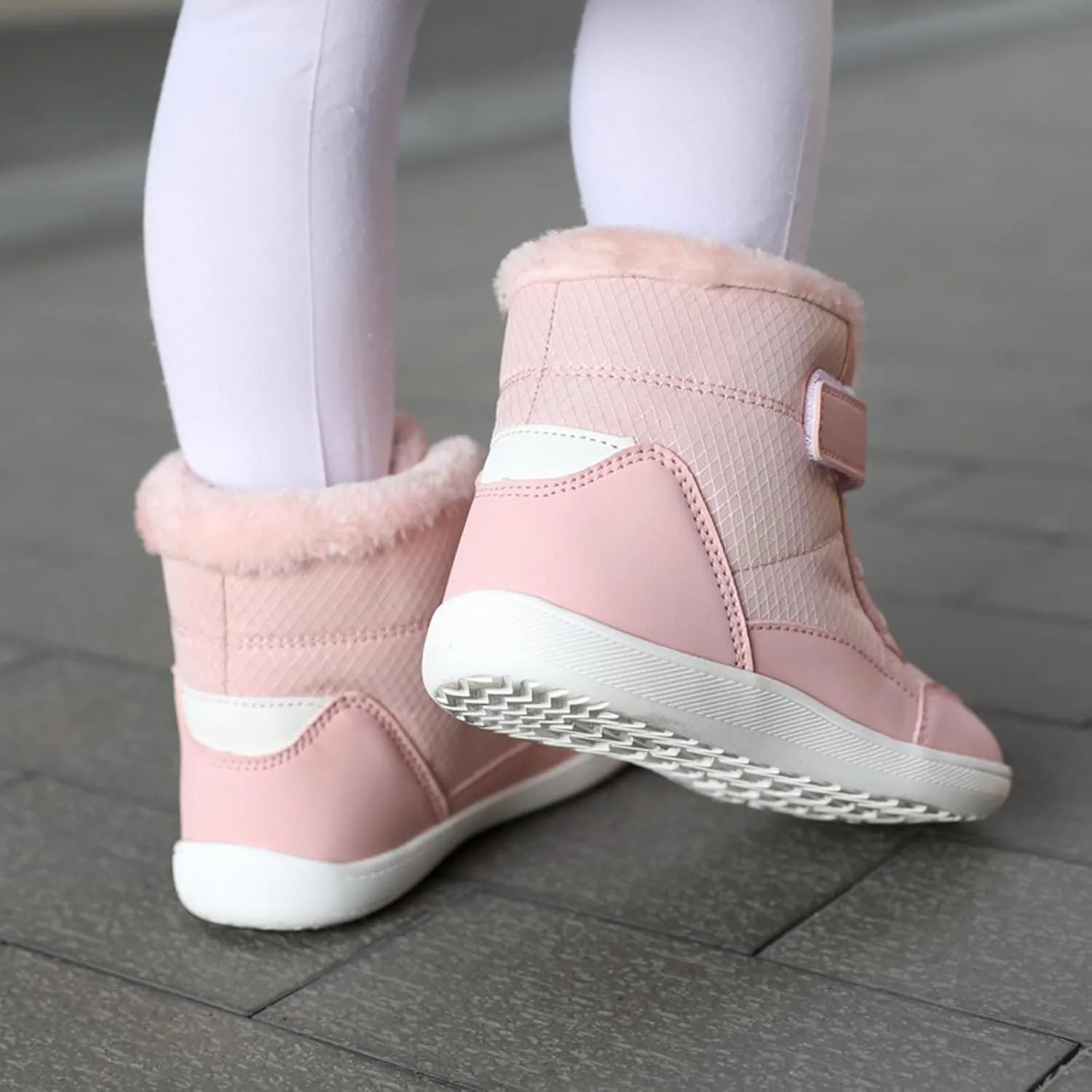 Fuzzy Snow Boots For Big Kids Open Toe Winter Shoes Outdoor Ski Non Slip Warm Booties Ankle Barefoot Flat Shoes