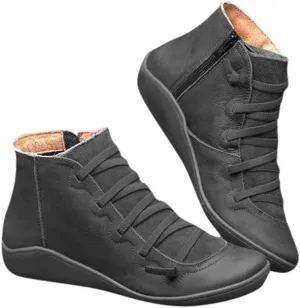 Gibobby Ankle Booties for Women Flat Heel,New Arch Support Ankle Boots Damping Shoes Lace-up Boots Side Zipper Booties