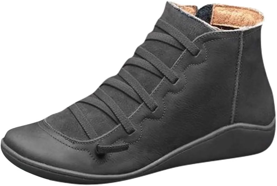 Gibobby Ankle Booties for Women Flat Heel,New Arch Support Ankle Boots Damping Shoes Lace-up Boots Side Zipper Booties