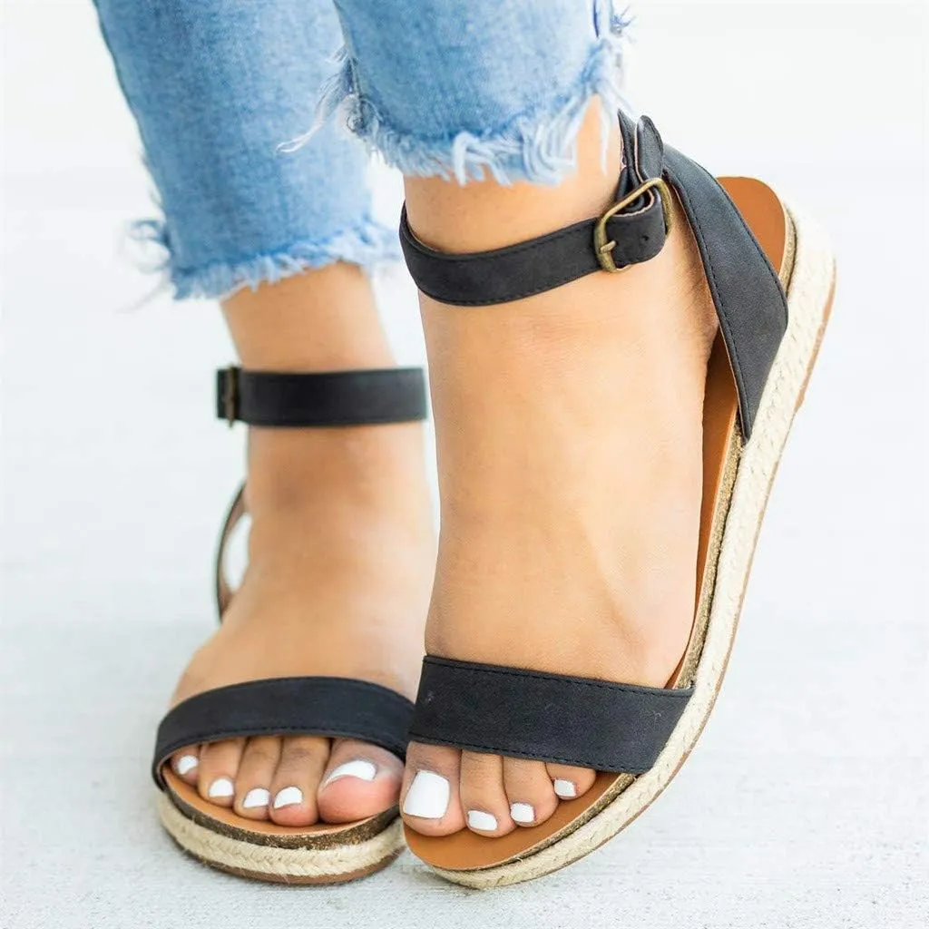 Gibobby Womens Sandals Flat Sandals for Women Size 9 Ladies Summer Waterproof Platform Woven Thick-Bottom Shoe Roman Shoes