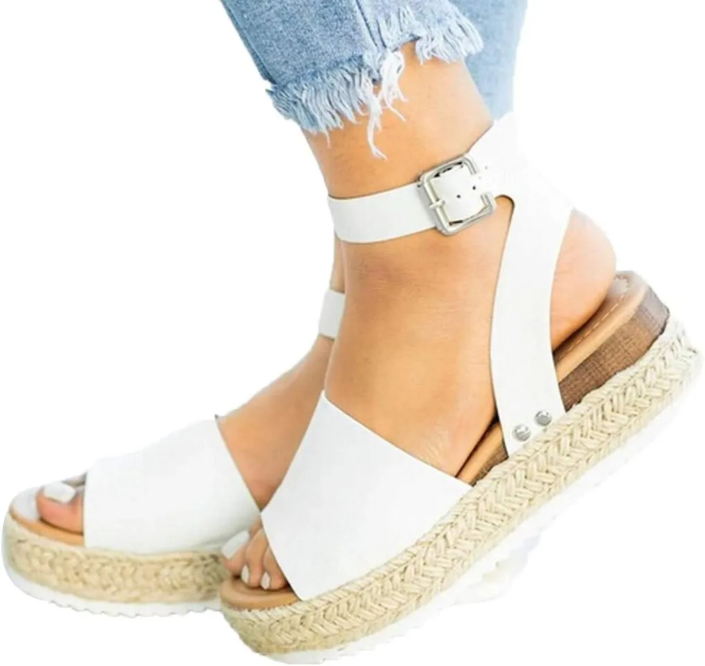 Gibobby Womens Sandals Sandals for Women with Heels Lady Summer Flat Waterproof Platform Woven Thick-Bottom Sandal