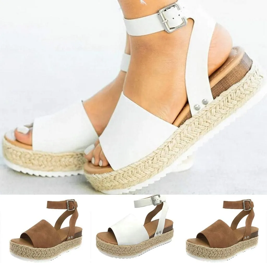 Gibobby Womens Sandals Sandals for Women with Heels Lady Summer Flat Waterproof Platform Woven Thick-Bottom Sandal