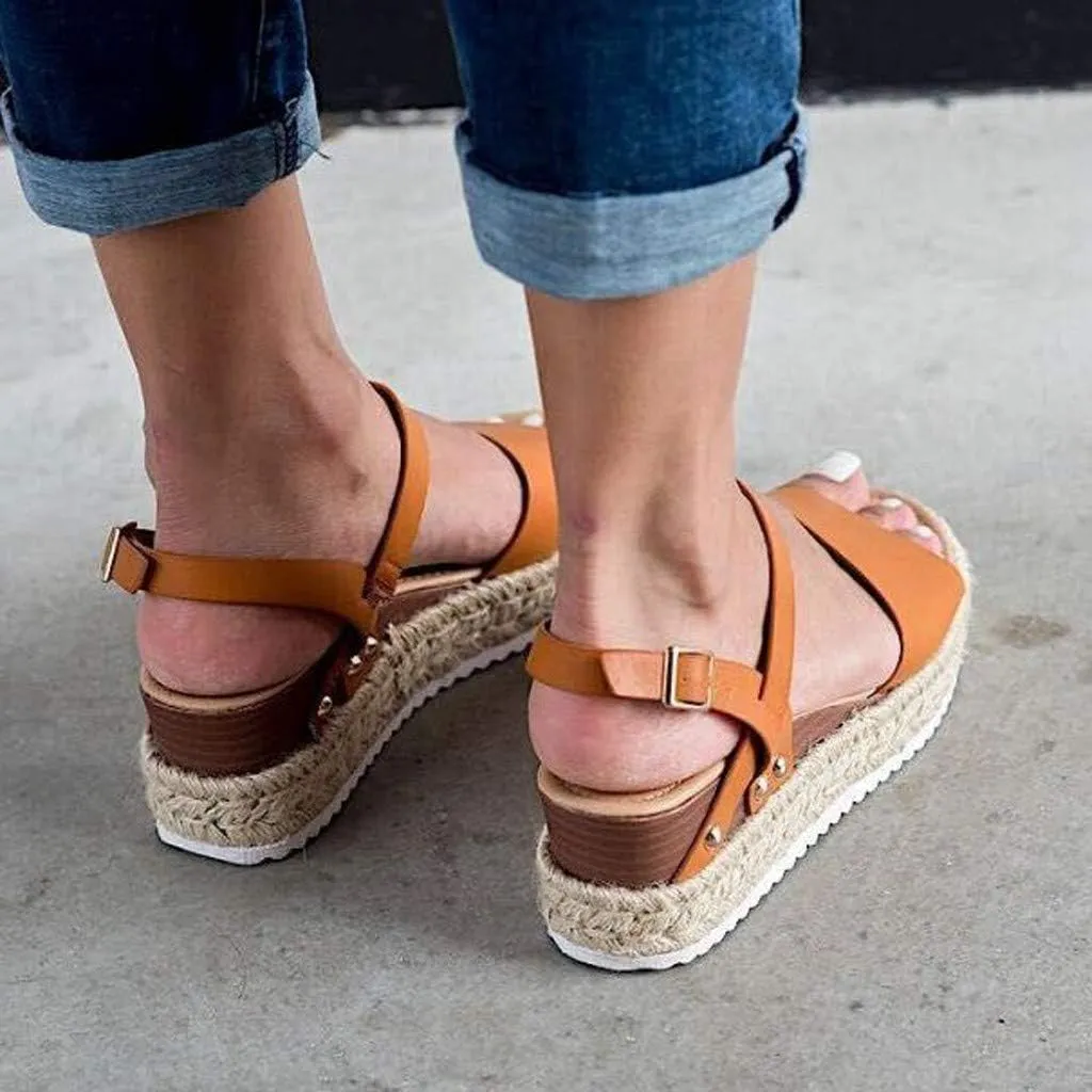 Gibobby Womens Sandals Sandals for Women with Heels Lady Summer Flat Waterproof Platform Woven Thick-Bottom Sandal