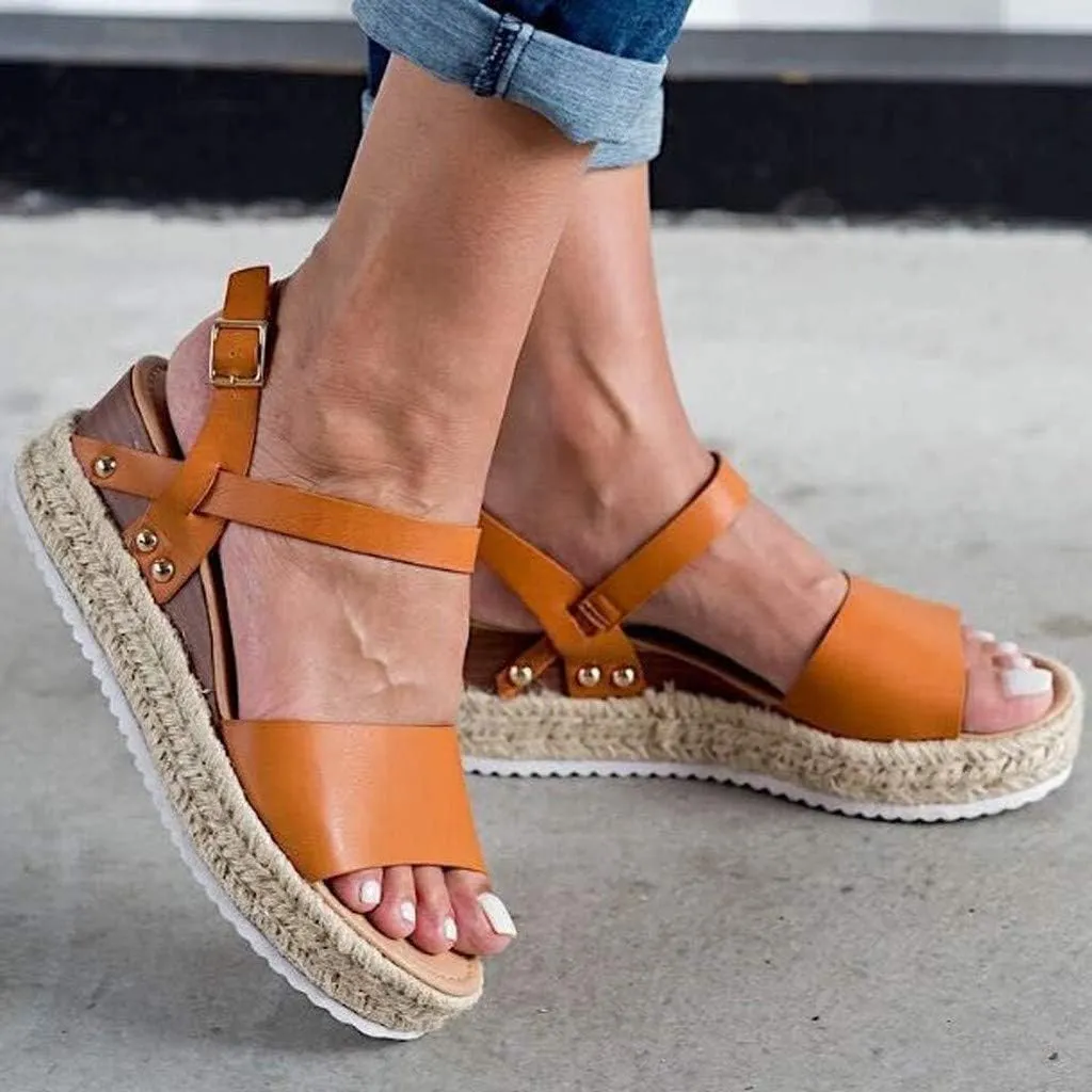 Gibobby Womens Sandals Sandals for Women with Heels Lady Summer Flat Waterproof Platform Woven Thick-Bottom Sandal