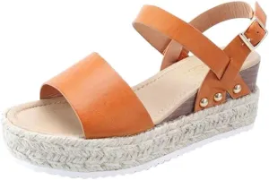 Gibobby Womens Sandals Sandals for Women with Heels Lady Summer Flat Waterproof Platform Woven Thick-Bottom Sandal