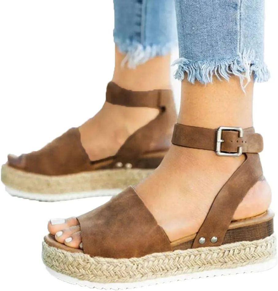 Gibobby Womens Sandals Sandals for Women with Heels Lady Summer Flat Waterproof Platform Woven Thick-Bottom Sandal