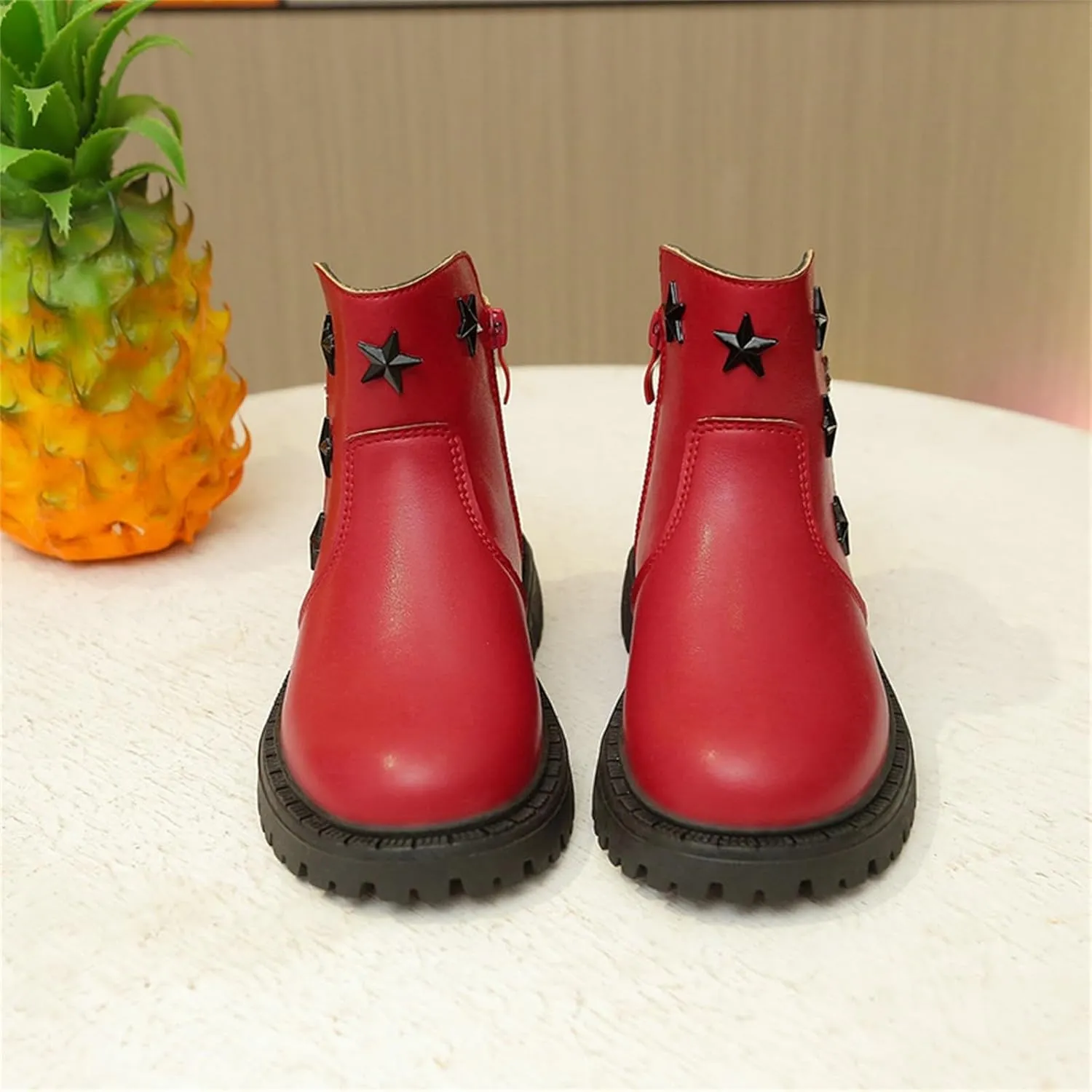 Girls Glitter Star Pattern Leather Ankle Boots Princess Cute Cozy Rubber Bottom Non Slip Breathable Short Boots