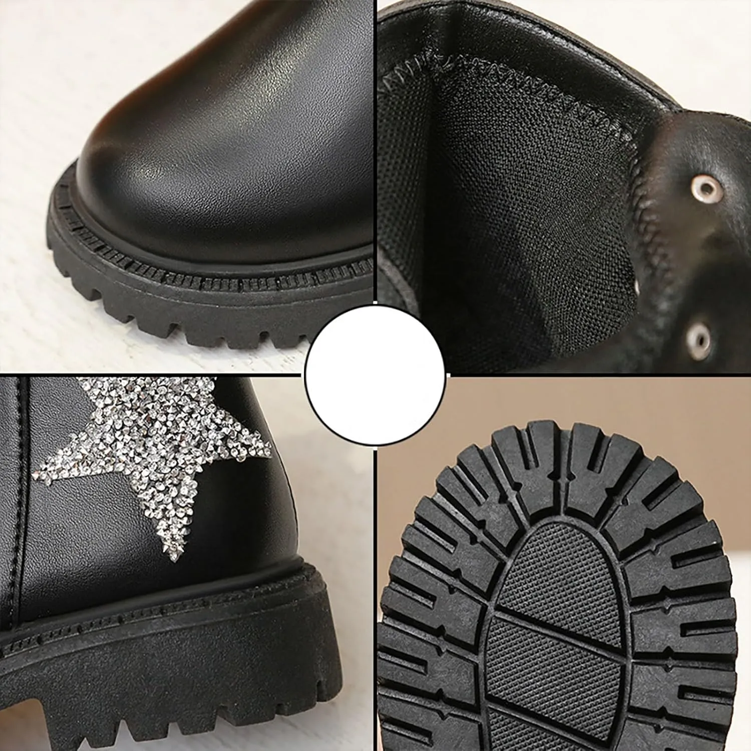 Girls Glitter Star Pattern Leather Ankle Boots Princess Cute Cozy Rubber Bottom Non Slip Breathable Short Boots