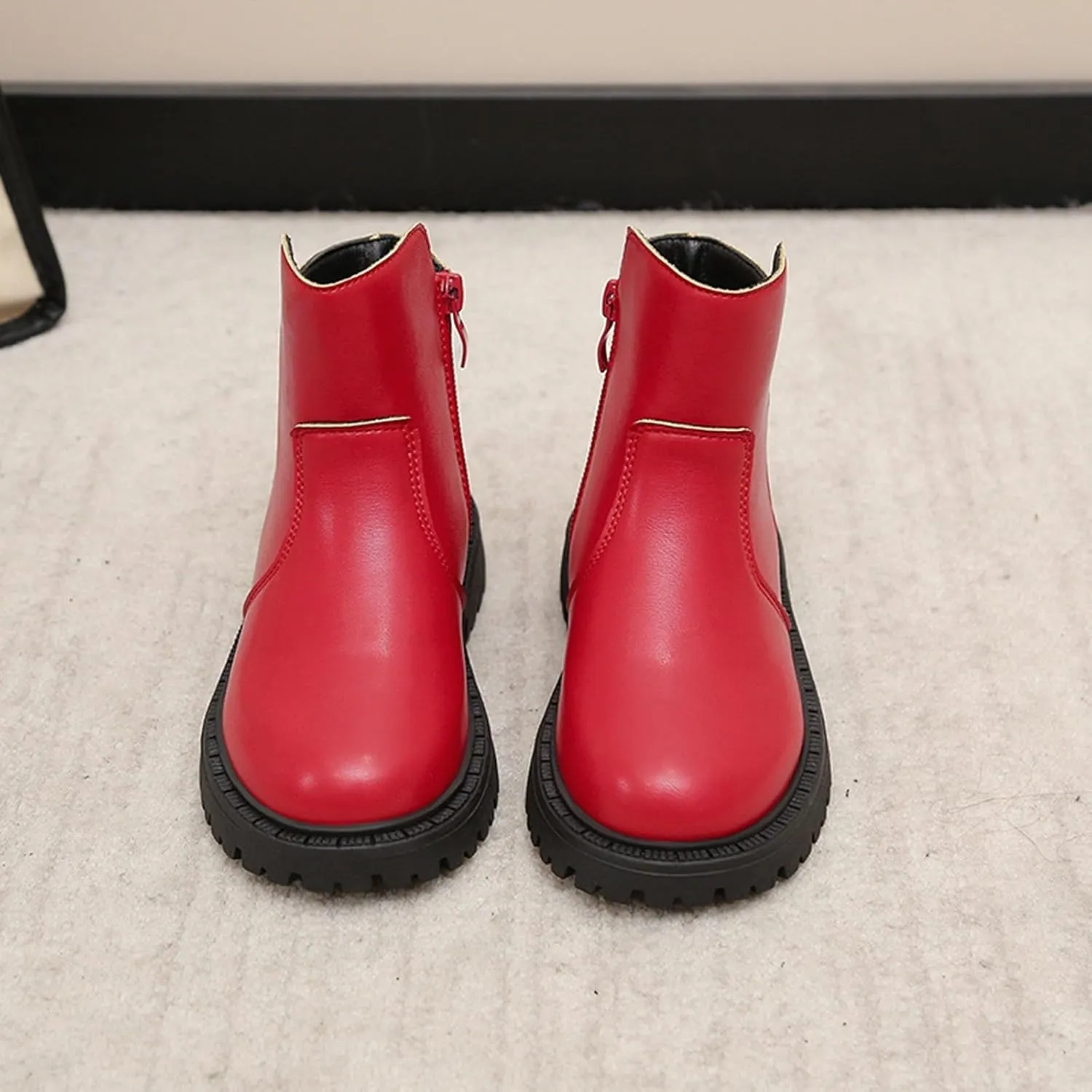 Girls Low Heel Ankle Boots Soft Sole Lightweight Synthetic Non-Slip High Top Leather Casual Walking Shoes for Kids