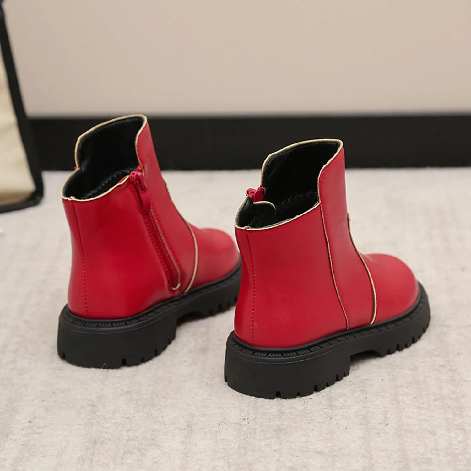Girls Low Heel Ankle Boots Soft Sole Lightweight Synthetic Non-Slip High Top Leather Casual Walking Shoes for Kids