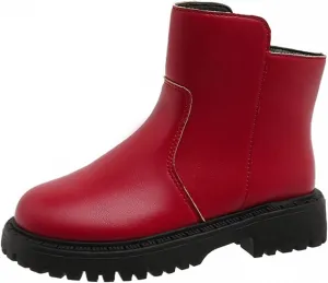 Girls Low Heel Ankle Boots Soft Sole Lightweight Synthetic Non-Slip High Top Leather Casual Walking Shoes for Kids