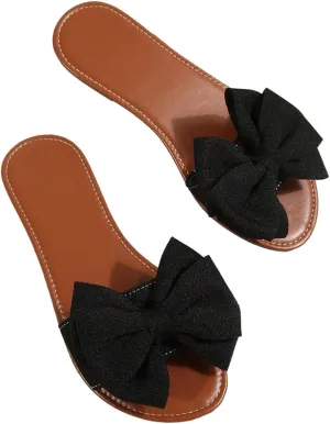 GORGLITTER Women's Bow Sandals Fancy Open Toe Slip On Slide Sandals