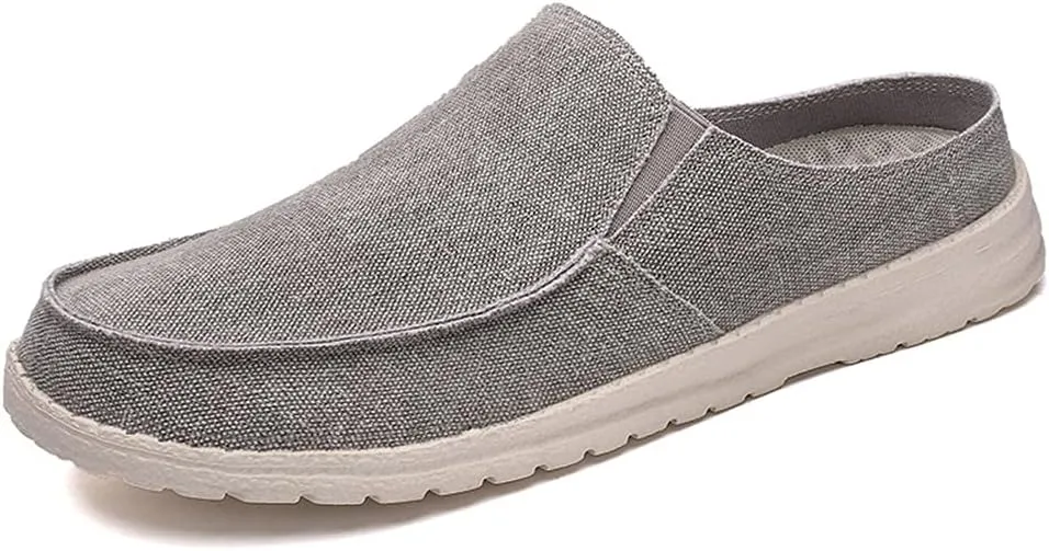 GOSPT Men's Canvas House Slippers Slip on Clog Backless Loafers Comfort Shoes