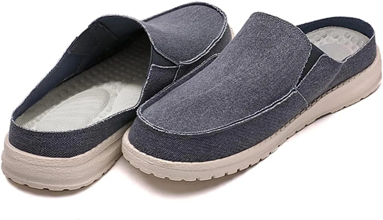 GOSPT Men's Canvas House Slippers Slip on Clog Backless Loafers Comfort Shoes