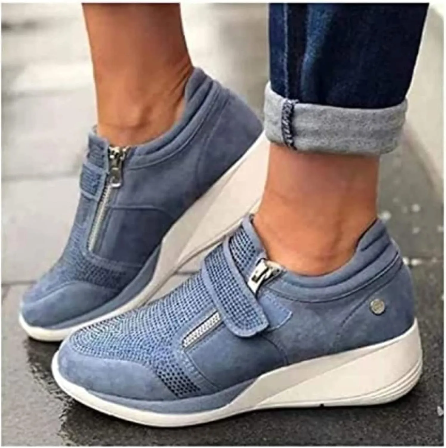 HINDOLA Women's Rhinestone Sneakers Arch Support Walking Fashion Casual Glitter Bling Shoes Wide Width Walking Shoes