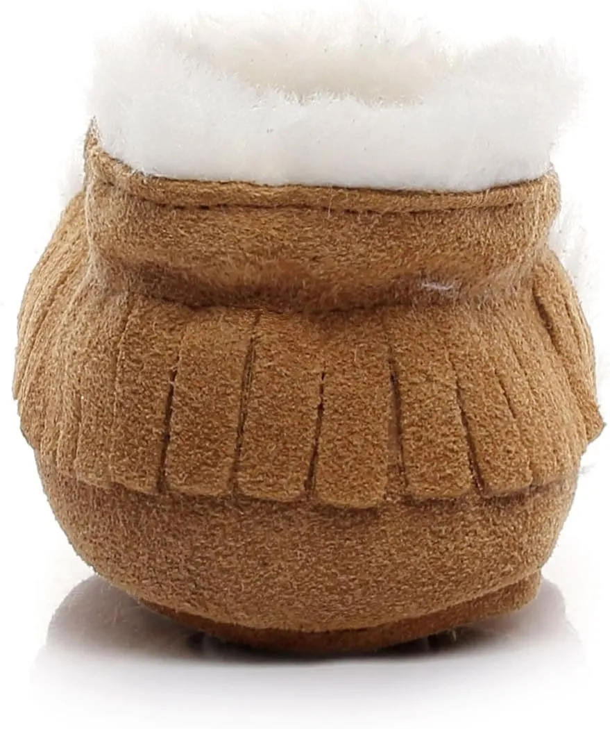 HONGTEYA Baby Moccasins with Fur Fleece Rubber Soles Warm Snow Boots Leather Baby Shoes for Boys Girls…
