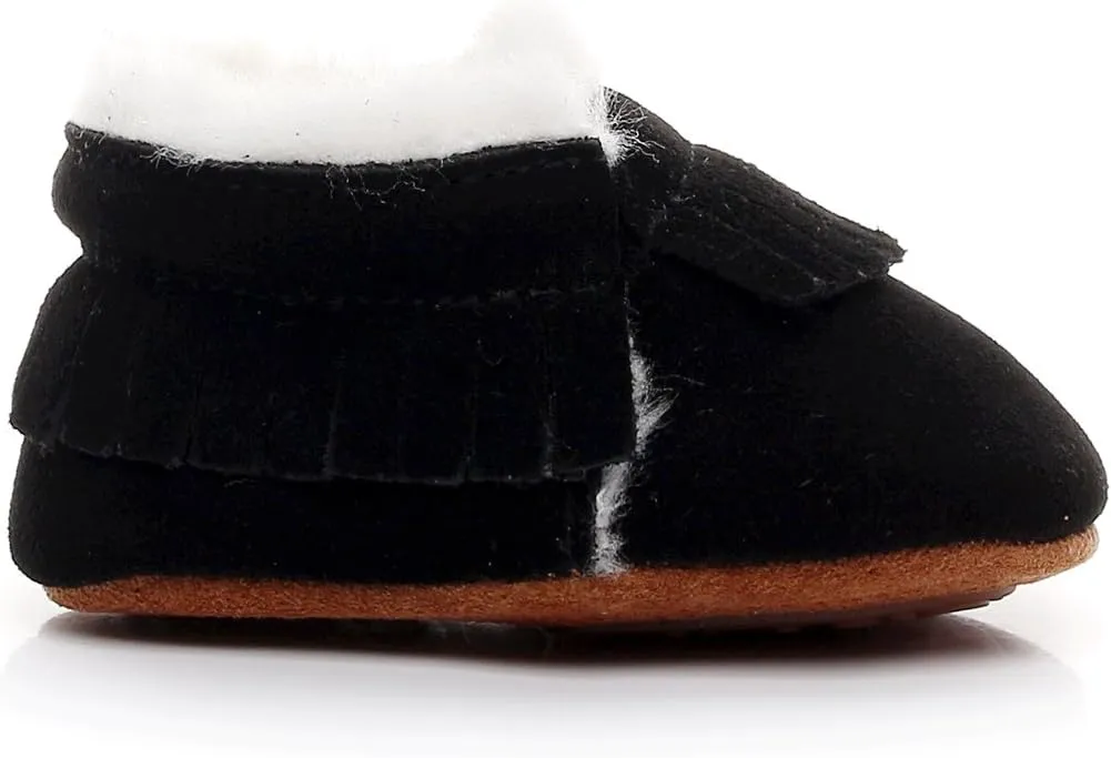 HONGTEYA Baby Moccasins with Fur Fleece Rubber Soles Warm Snow Boots Leather Baby Shoes for Boys Girls…