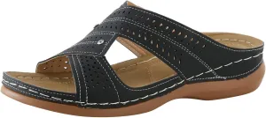 House Shoes with Arch Support for Women Womens Orthopedic Sandals 9 Black Strappy Sandals Wedge Heel Sandals Plantar Fasciitis Dress Shoes Women Sandals for Older Women Comfortable