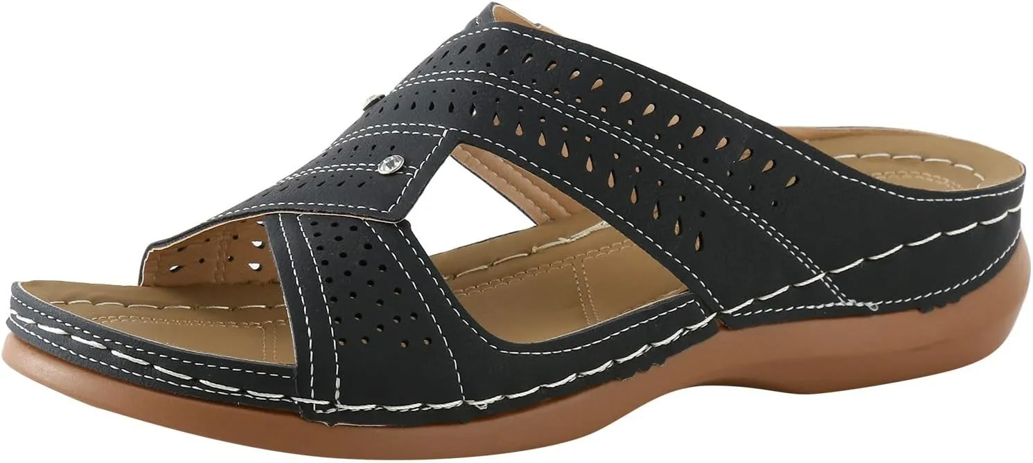 House Shoes with Arch Support for Women Womens Orthopedic Sandals 9 Black Strappy Sandals Wedge Heel Sandals Plantar Fasciitis Dress Shoes Women Sandals for Older Women Comfortable