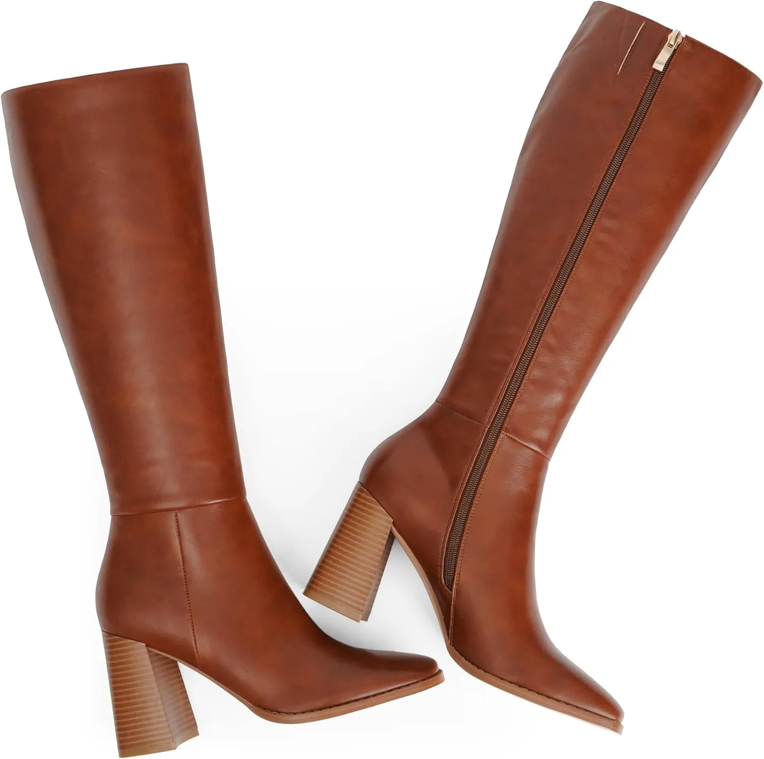 Knee High Boots for Women Square Toe Chunky Block High Heel Tall Boots Side Zipper Long Boots Fall Boots