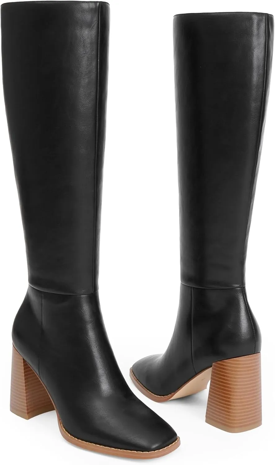 Knee High Boots for Women Square Toe Chunky Block High Heel Tall Boots Side Zipper Long Boots Fall Boots