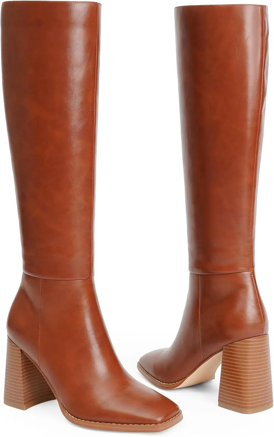 Knee High Boots for Women Square Toe Chunky Block High Heel Tall Boots Side Zipper Long Boots Fall Boots