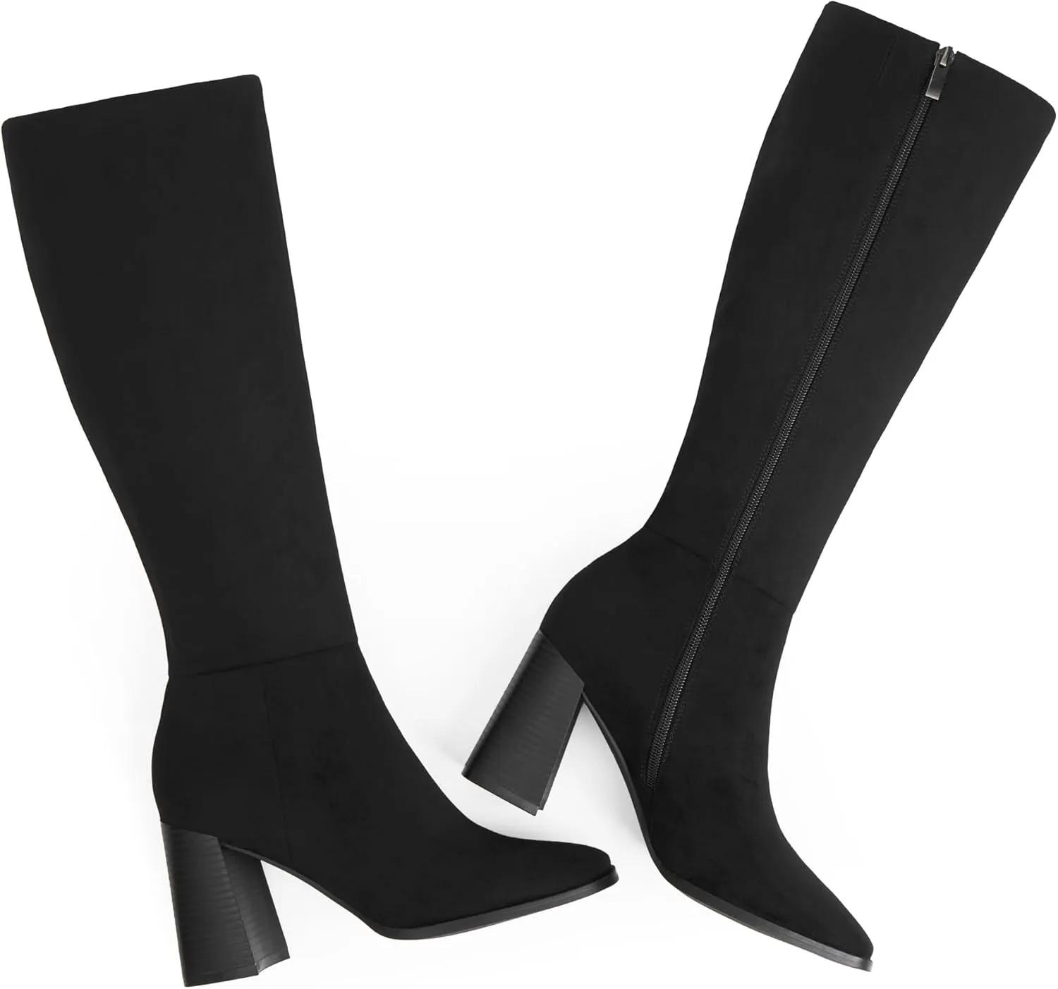 Knee High Boots for Women Square Toe Chunky Block High Heel Tall Boots Side Zipper Long Boots Fall Boots
