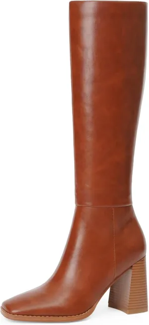 Knee High Boots for Women Square Toe Chunky Block High Heel Tall Boots Side Zipper Long Boots Fall Boots
