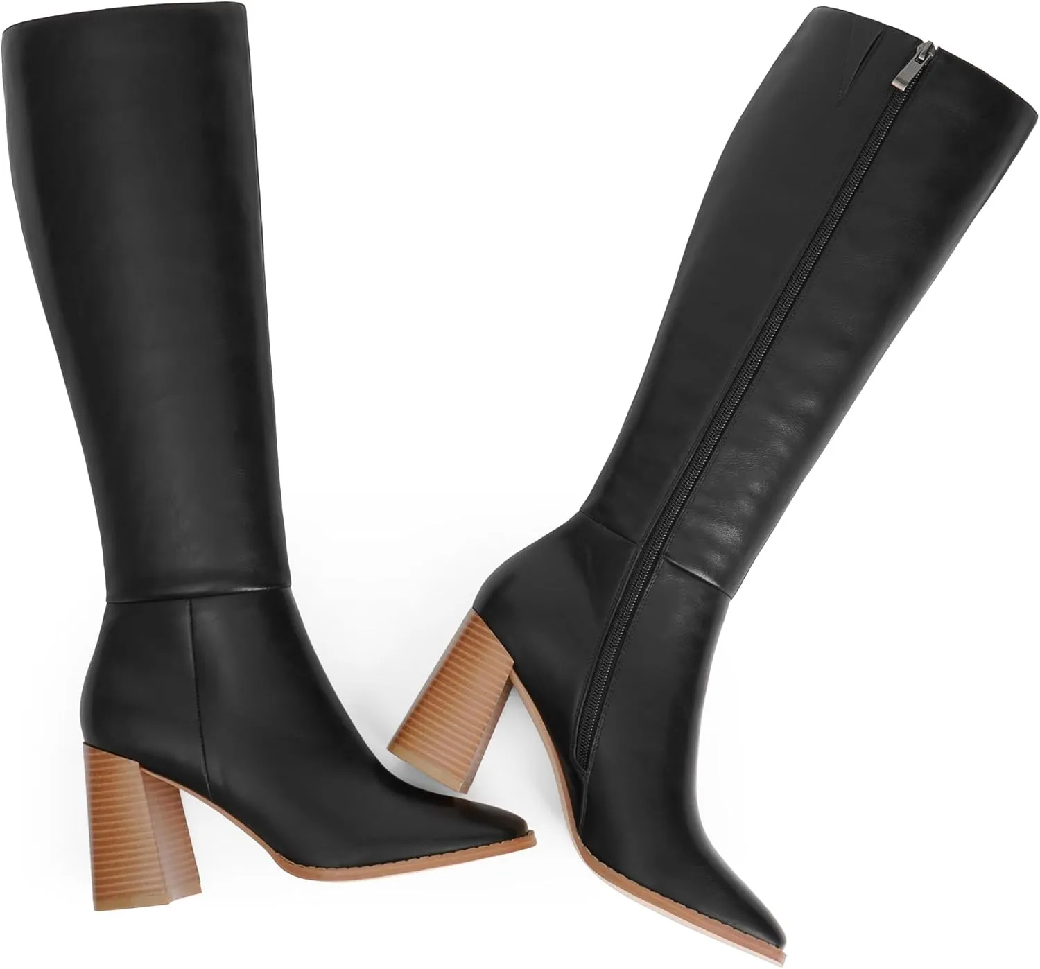 Knee High Boots for Women Square Toe Chunky Block High Heel Tall Boots Side Zipper Long Boots Fall Boots