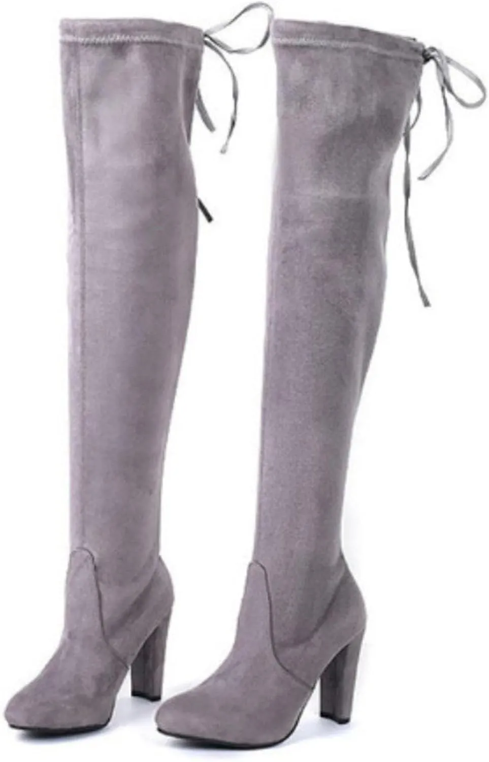 Knee High Boots for Women Stretchy Thigh High Boots Pull String Chunk Heel Combat Boots Dress Tall Boots