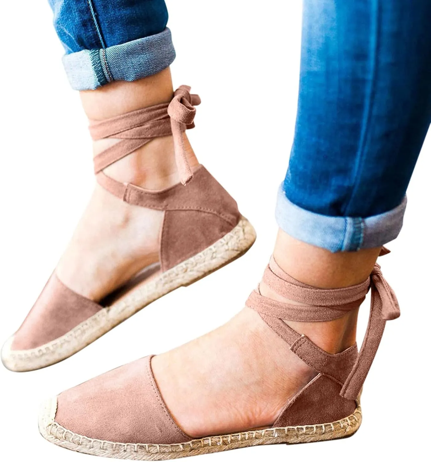 Ladies Flat Sandals Linen Vintage Cover Heel Falt Espadrille Straw Solid Closed toe Covered toe Beach Sandals