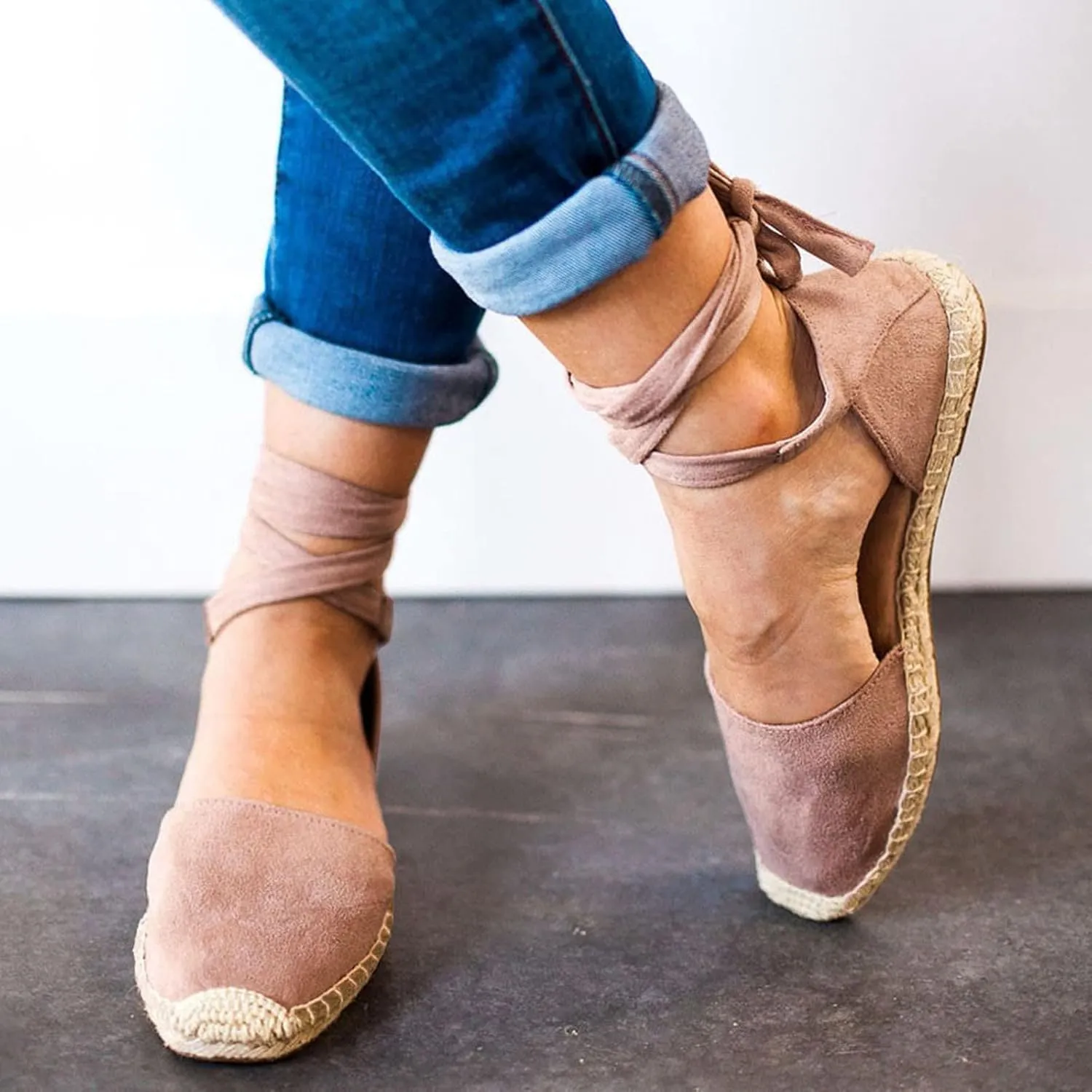 Ladies Flat Sandals Linen Vintage Cover Heel Falt Espadrille Straw Solid Closed toe Covered toe Beach Sandals