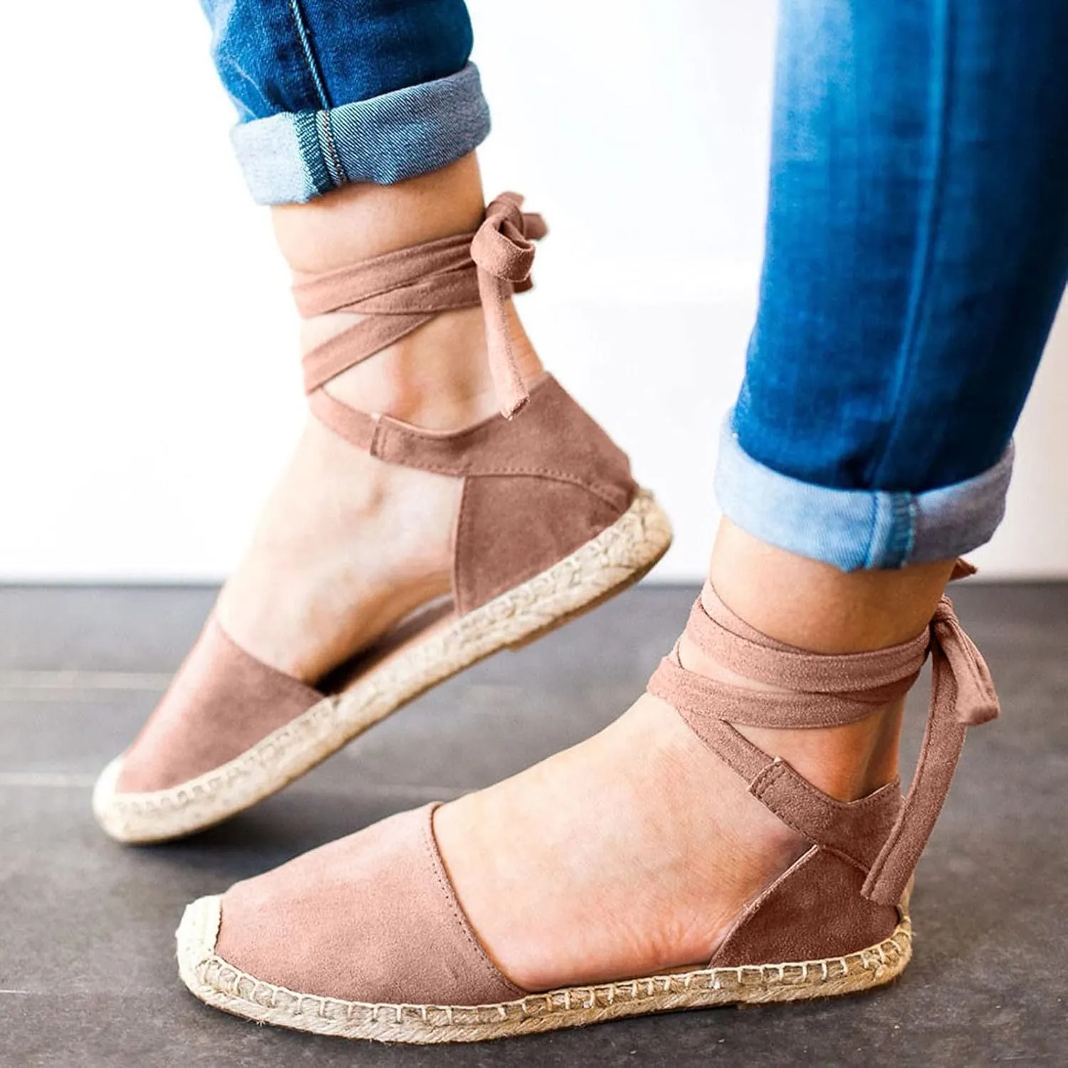 Ladies Flat Sandals Linen Vintage Cover Heel Falt Espadrille Straw Solid Closed toe Covered toe Beach Sandals