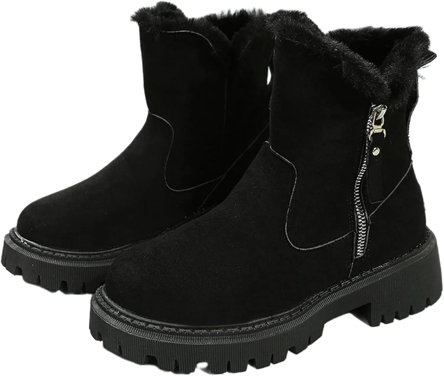 Ladmiple Snow Boots For Women Cute Tall Mid Calf Winter Warm Shoes Slip On Outdoor Fur Lined Fashion Casual Ankle Booties