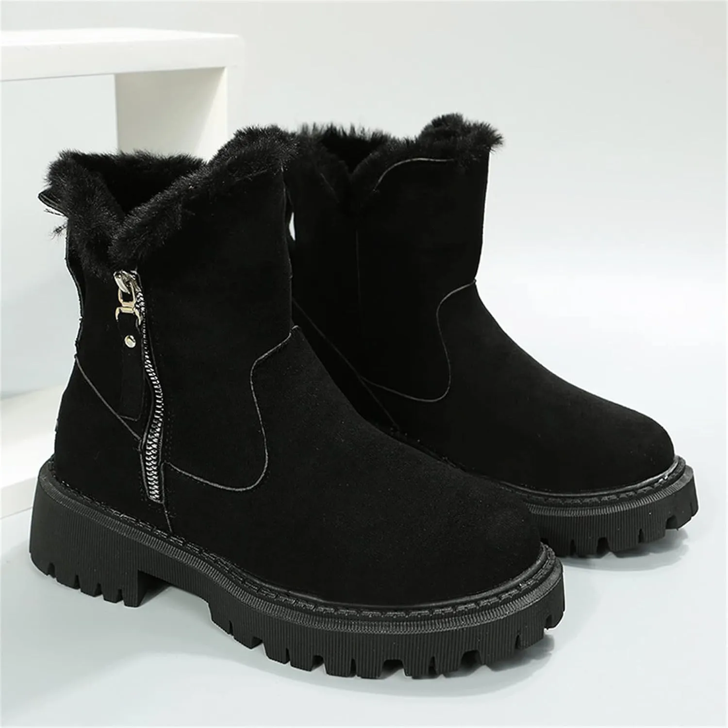 Ladmiple Snow Boots For Women Cute Tall Mid Calf Winter Warm Shoes Slip On Outdoor Fur Lined Fashion Casual Ankle Booties