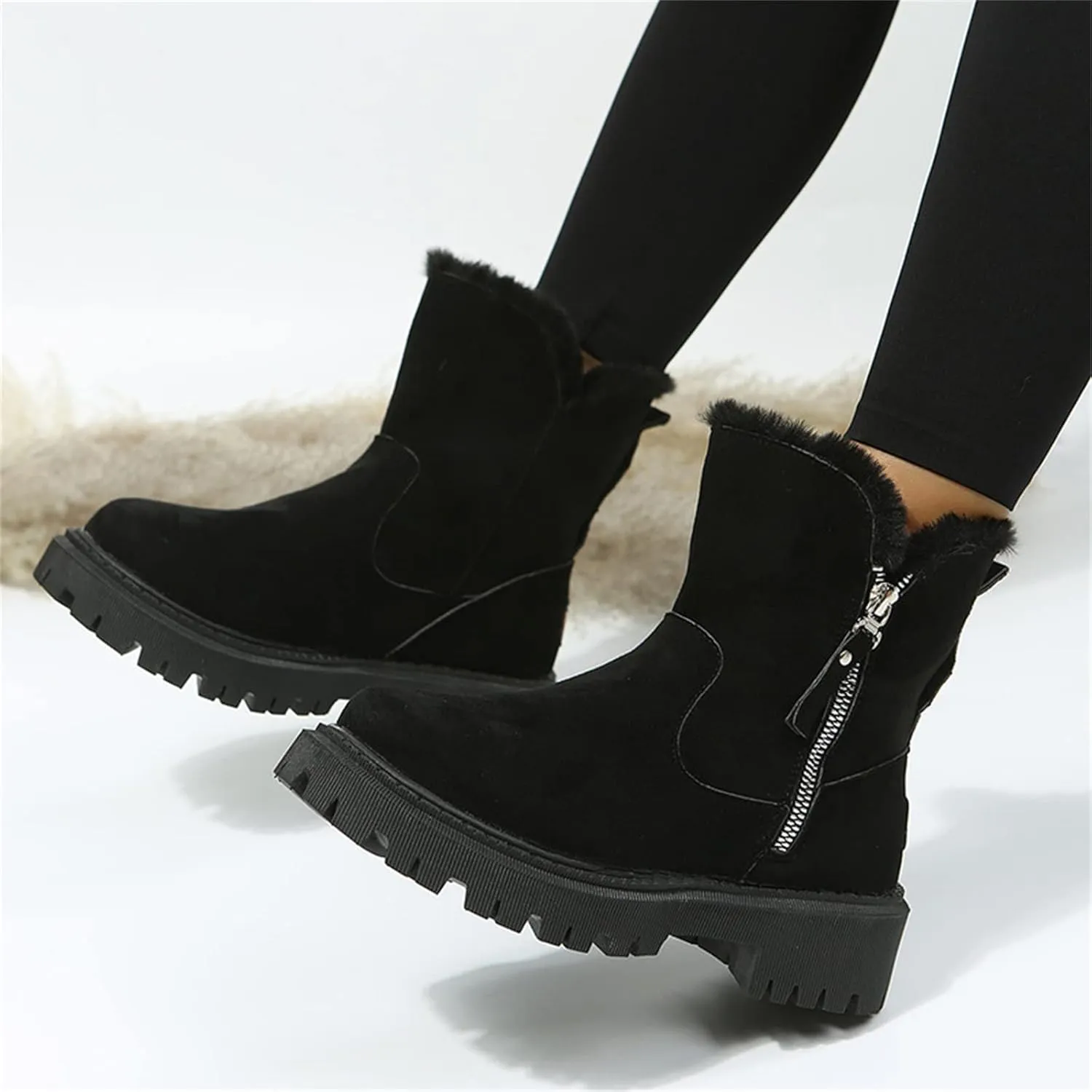 Ladmiple Snow Boots For Women Cute Tall Mid Calf Winter Warm Shoes Slip On Outdoor Fur Lined Fashion Casual Ankle Booties