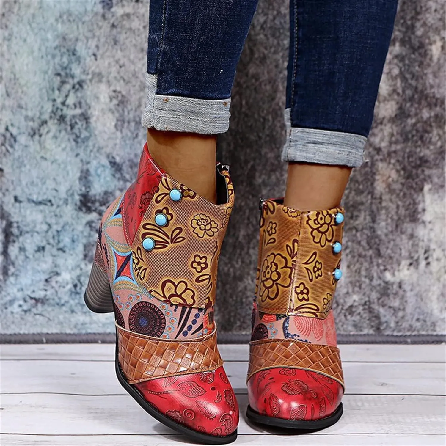 Lausiuoe Ankle Boots For Women With Heel Chunky Block Booties Western Shoes Dressy Wide Width Side Zipper Short Boots