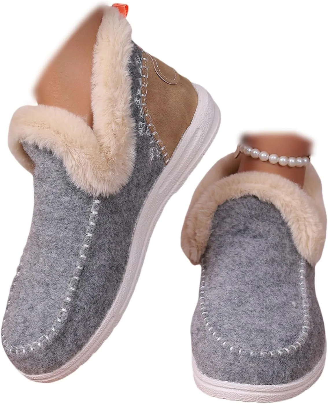 Lausiuoe Boots For Women Ankle Booties Warm Snow Winter Fuzzy Booties Flat Cute Silp On Comfortable Casual Loafers Shoes 2024