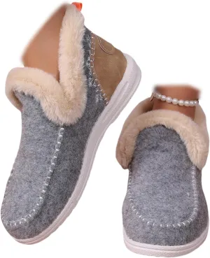 Lausiuoe Boots For Women Ankle Booties Warm Snow Winter Fuzzy Booties Flat Cute Silp On Comfortable Casual Loafers Shoes 2024