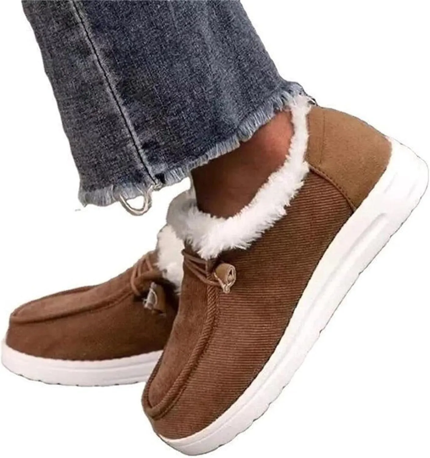 Lausiuoe Cute Winter Boots For Women Fashion Warm Snow Fuzzy Ankle Booties Silp On Comfortable Casual Fur Lined Loafers Shoes