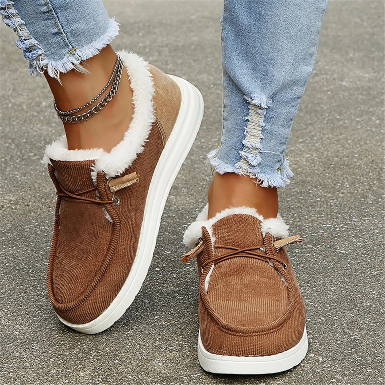 Lausiuoe Cute Winter Boots For Women Fashion Warm Snow Fuzzy Ankle Booties Silp On Comfortable Casual Fur Lined Loafers Shoes
