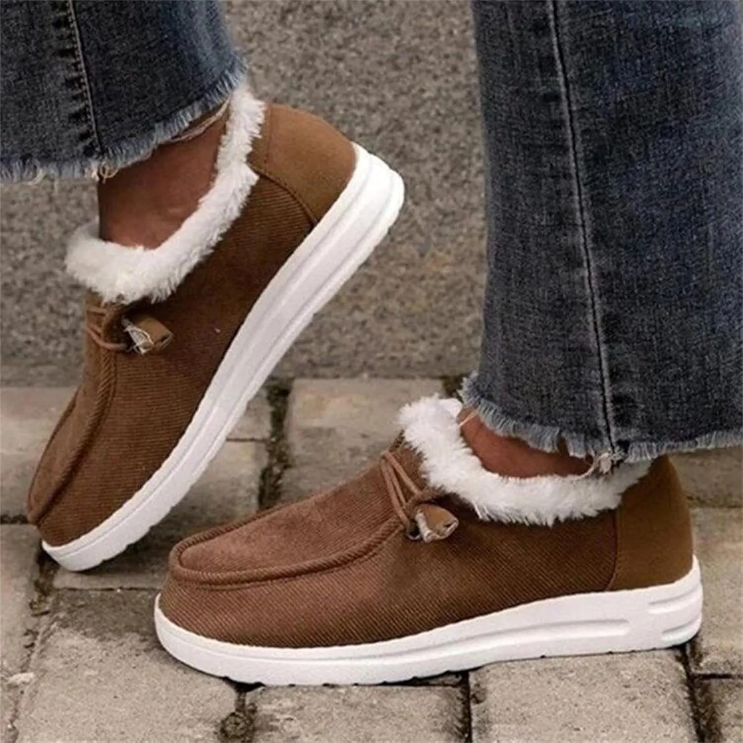 Lausiuoe Cute Winter Boots For Women Fashion Warm Snow Fuzzy Ankle Booties Silp On Comfortable Casual Fur Lined Loafers Shoes