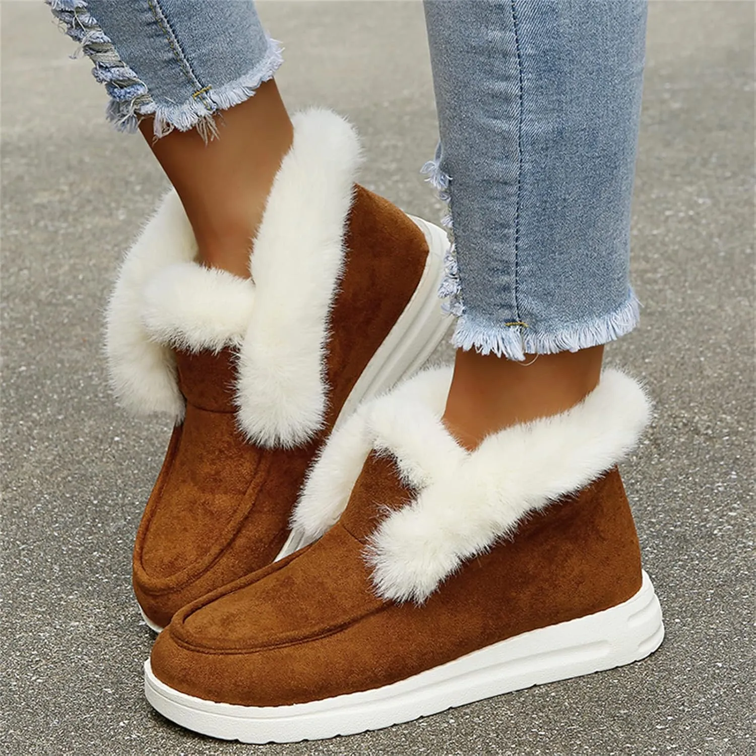 Lausiuoe Winter Boots For Women Fashion Snow Boots With Warm Fur Lining Casual Comfortable Non Slip Fuzzy Ankle Booties