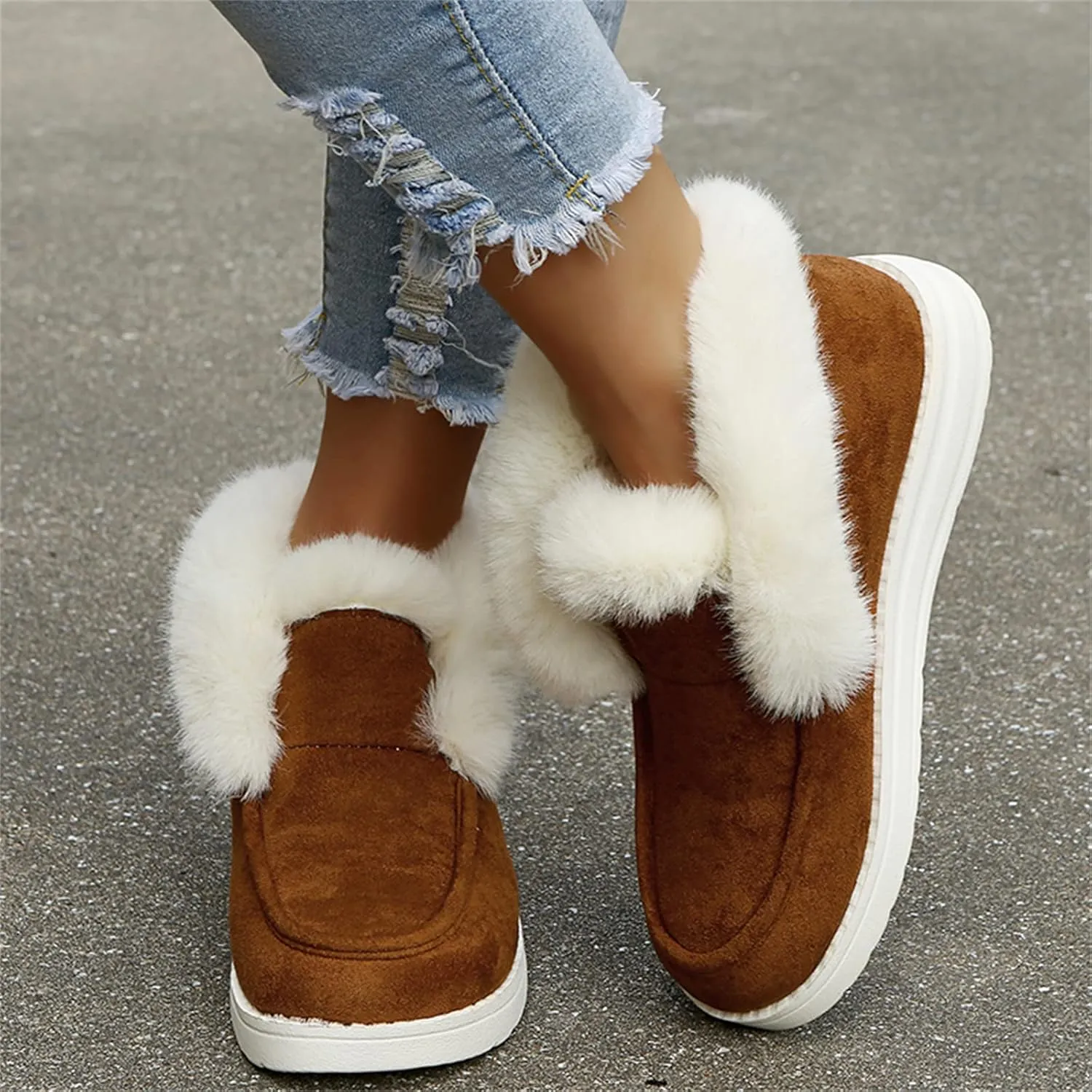 Lausiuoe Winter Boots For Women Fashion Snow Boots With Warm Fur Lining Casual Comfortable Non Slip Fuzzy Ankle Booties