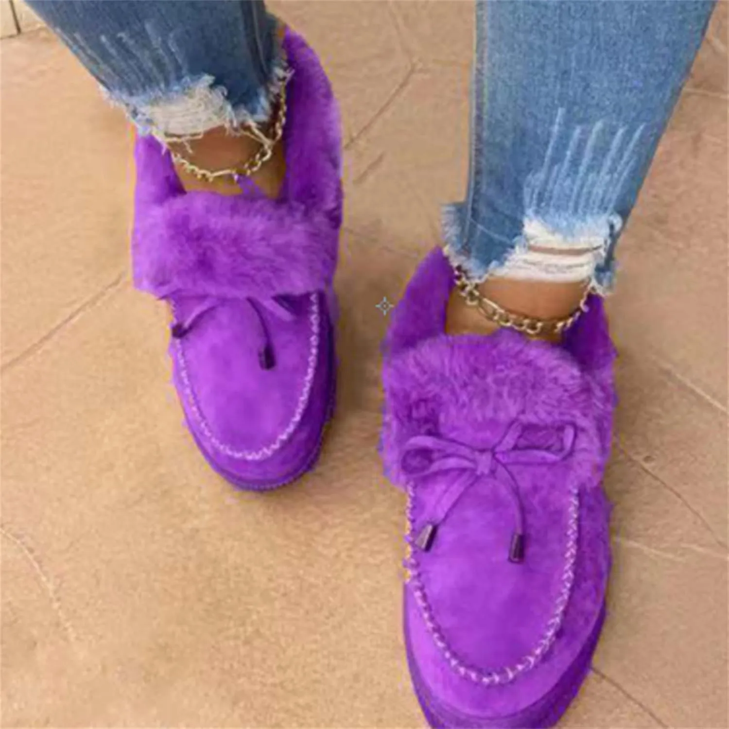 Lausiuoe Winter Fashion Boots For Women 2024 Snow Boots With Warm Fur Lining Comfortable Fuzzy Ankle Booties Loafers Shoes
