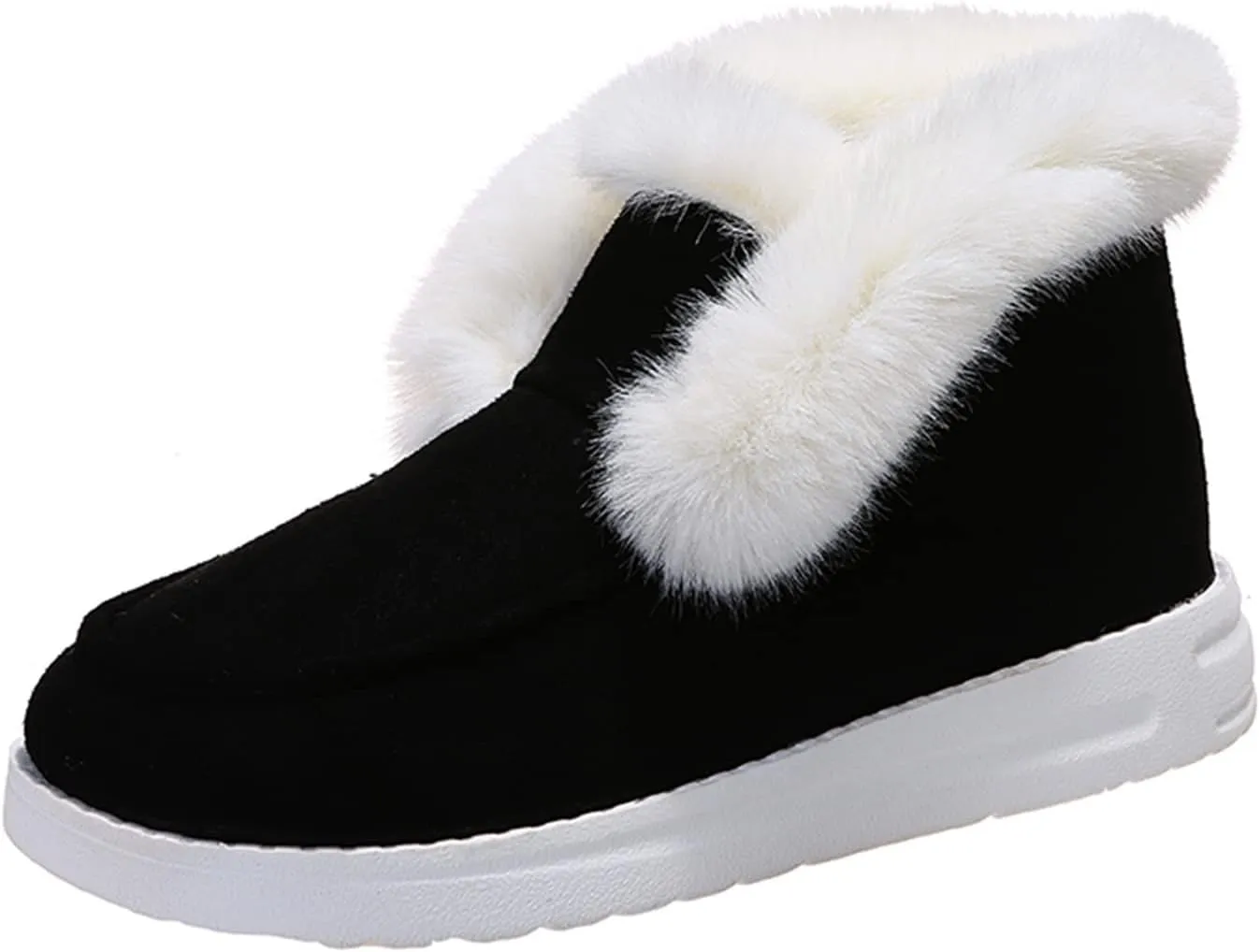 Lausiuoe Winter Shoes For Women Dressy Flats Women's Warm Snow Winter Fuzzy Ankle Booties Flat Cute Silp On Comfortable Casual Loafers Platform Sneakers Fashion Slippers