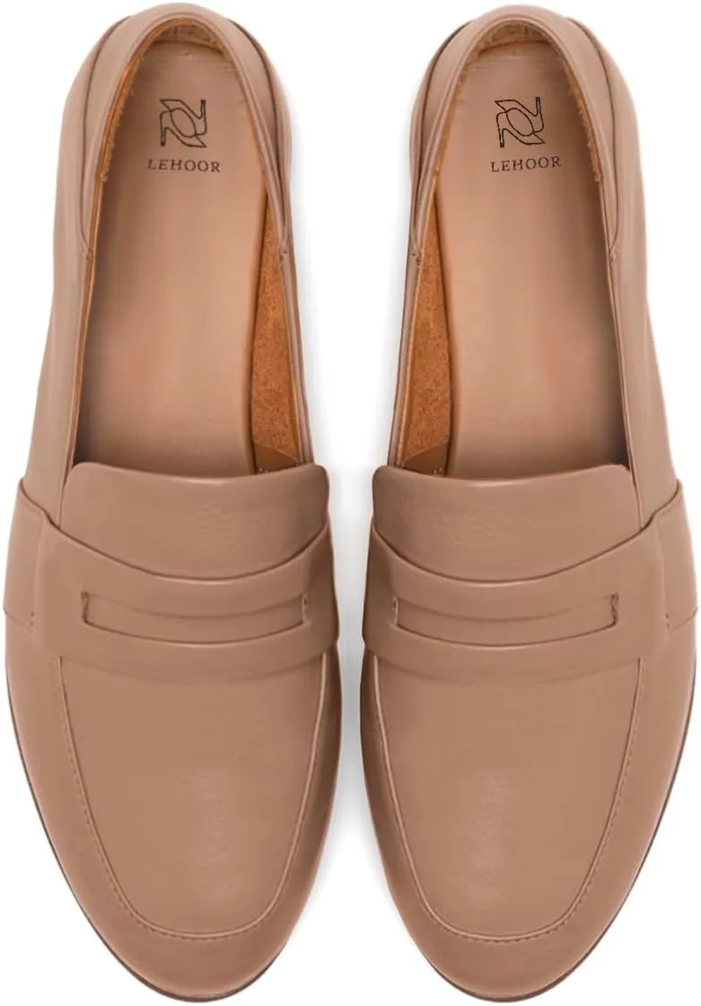 LEHOOR Women Casual Loafer Flats Round Toe Slip On Dress Shoes Office Walking Loafers Comfortable 1 inch Flat Heel Loafers Shoes Matte Penny Loafers Drive Basic Work Pumps Retro 4-11 M US
