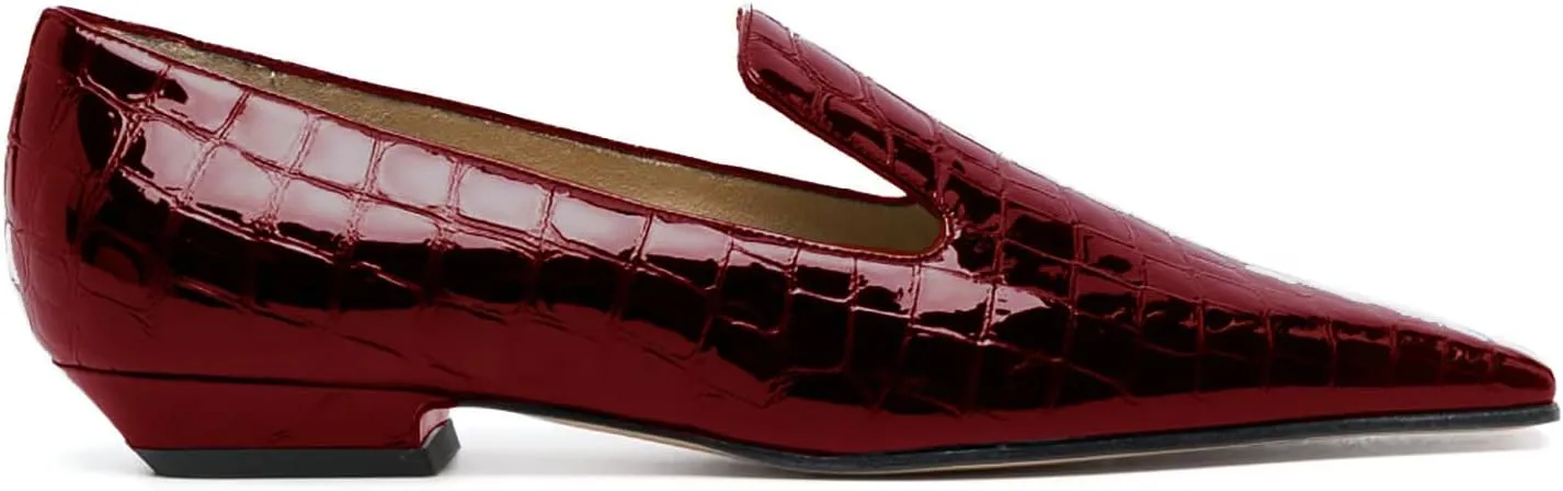 LEHOOR Women Patent Loafers Flats Square Toe Crocodile Dress Shoes Slip On 1 inch Flat Heel Loafer Shoes Crocodile Animal Print Fashion Office Work Loafers Formal Business Casual 4-11 M US